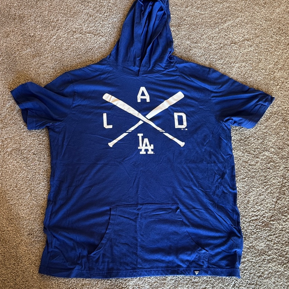 Blue LA Dodgers Short Sleeve Hooded Shirt men’s 2XL